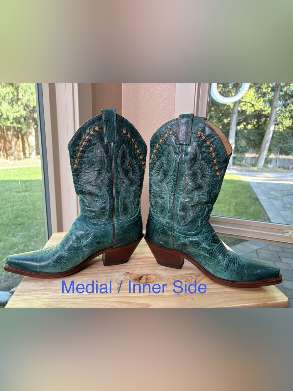 Justin Damiana Turquoise Leather Cowboy Boots Womens 8B Snip Toe Western - Picture 3 of 12